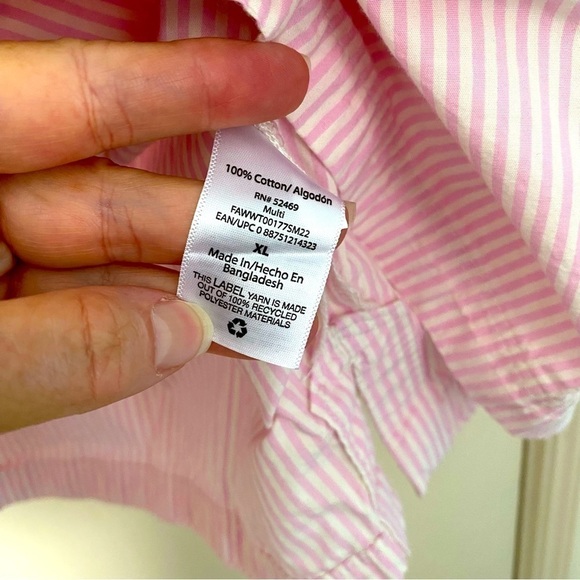 Free Assembly Pin Stripped Off Shoulder Barbie Doll Pink & White Blouse Size XL - Picture 6 of 10